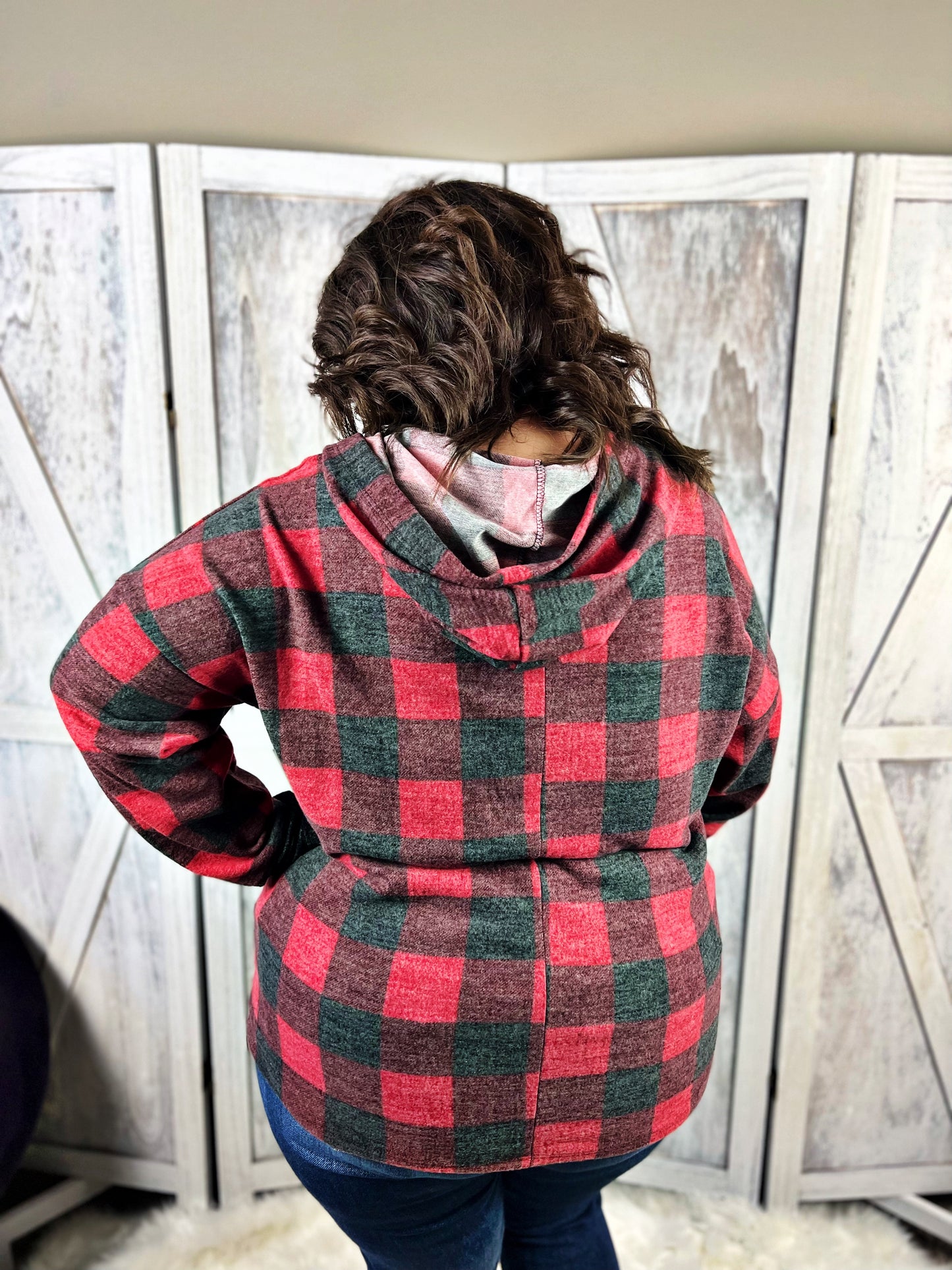 Payton Red and Black Buffalo Plaid Hooded Top