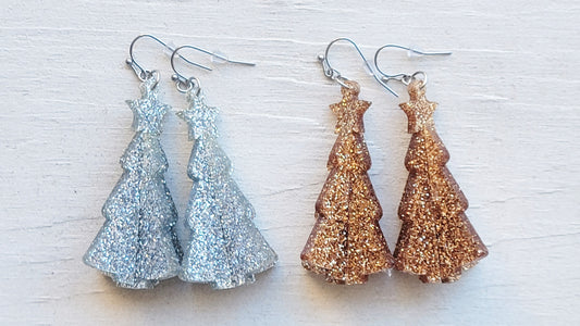 Glitter Tree Earrings - 2 Colors!