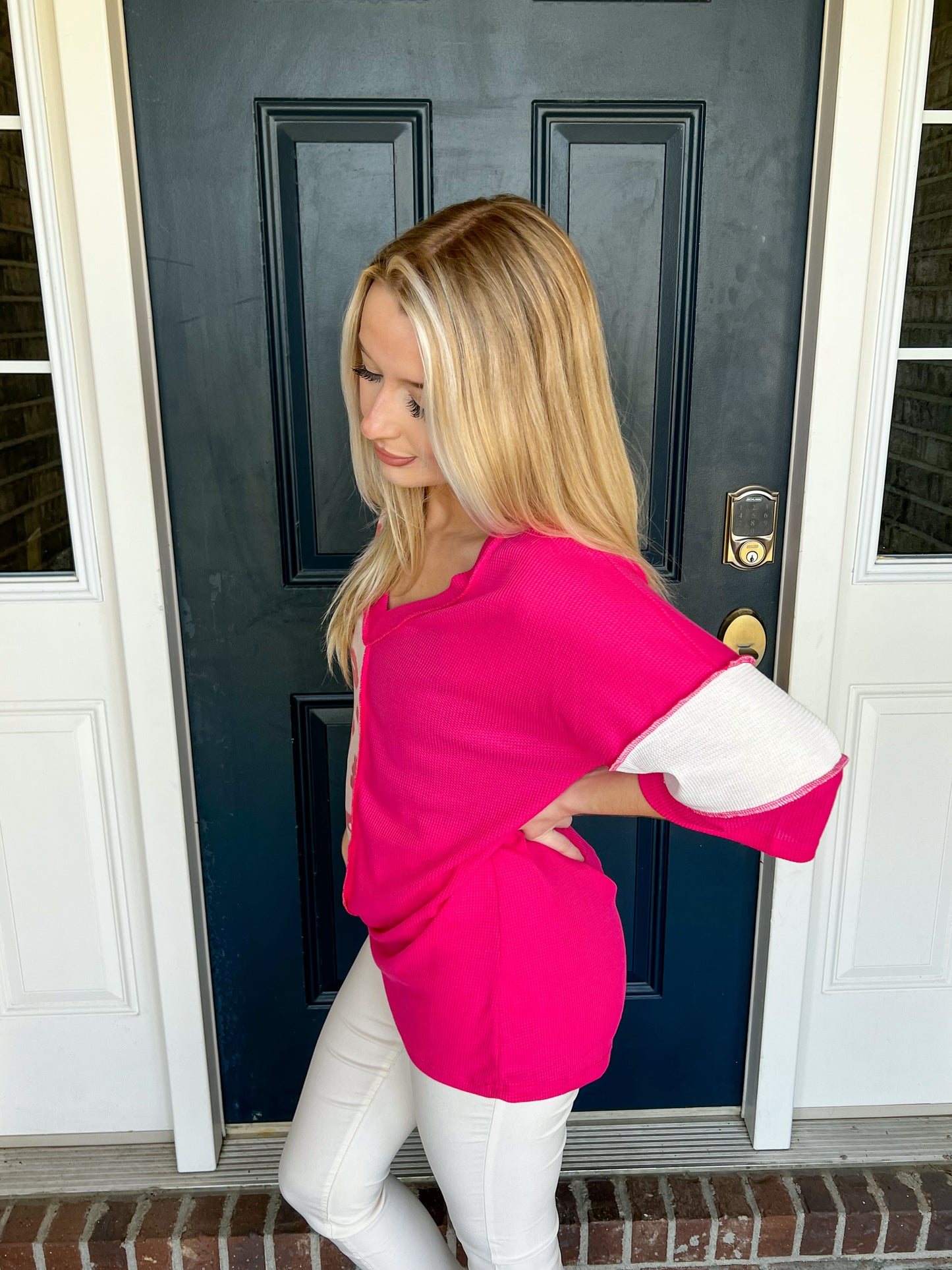 Hot Pink and Leopard Color Block Top