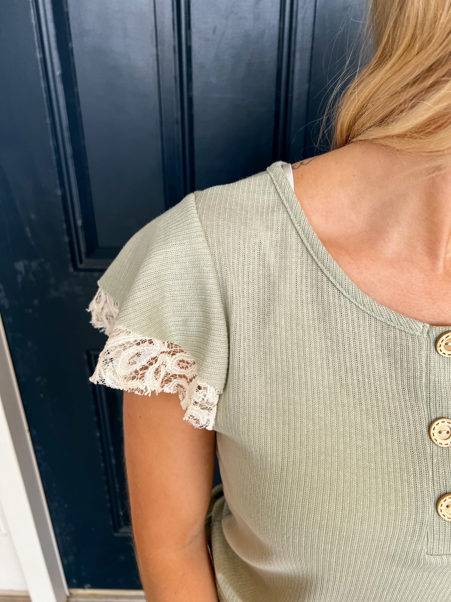 Aria Sage and Lace Sleeve Top