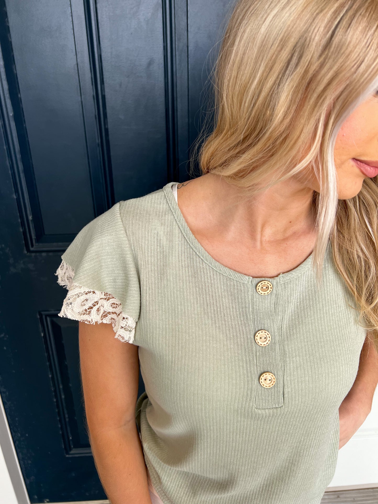 Aria Sage and Lace Sleeve Top