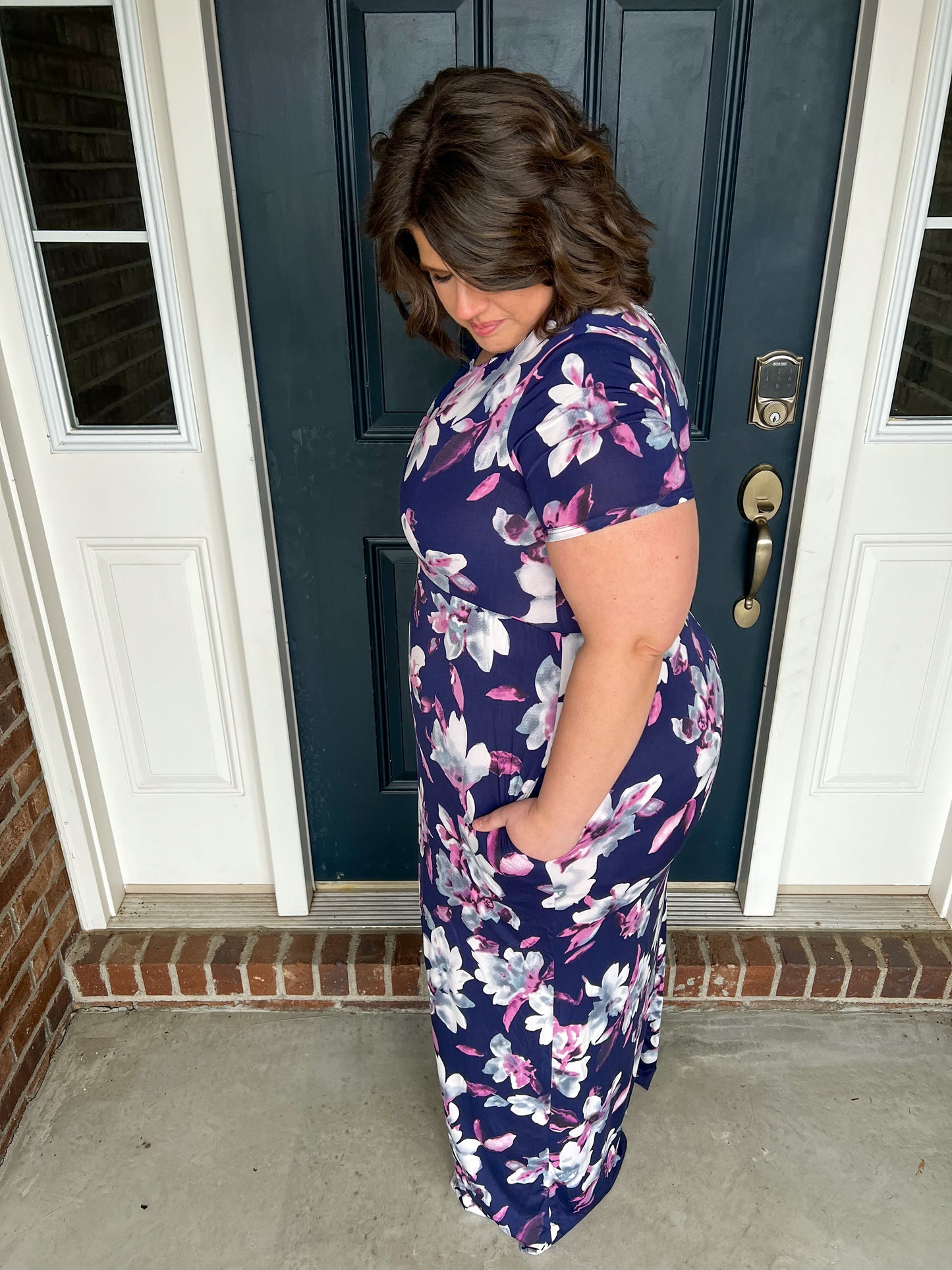 Navy Floral Maxi Dress with Pockets