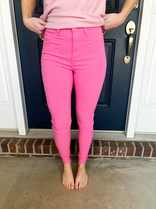Bubblegum Pink Stretchy Skinny Jeans