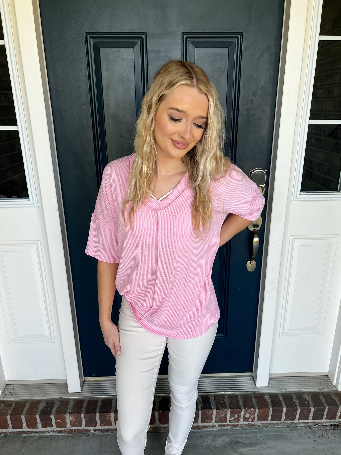 Light Pink V-Neck Top