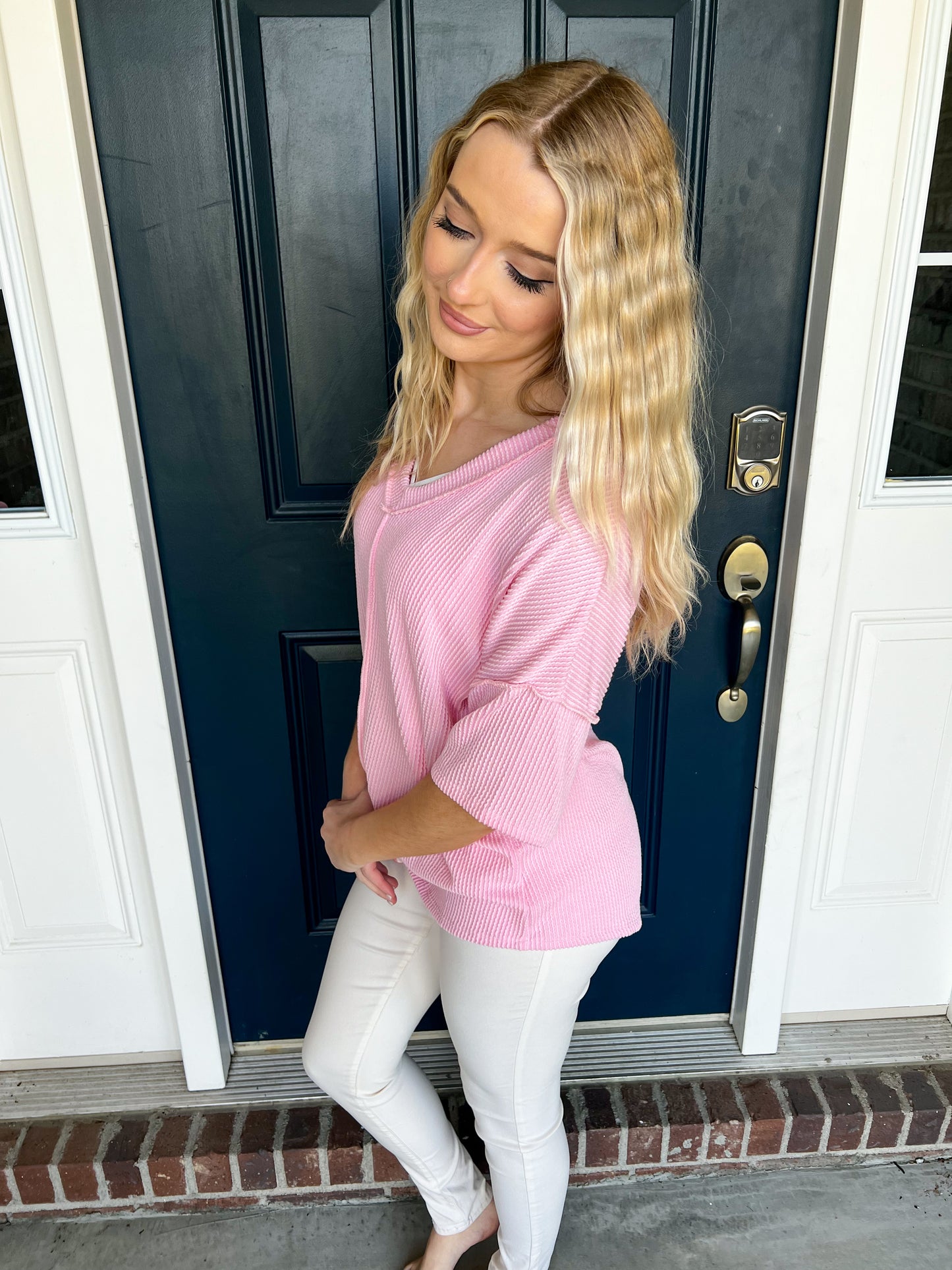 Light Pink V-Neck Top