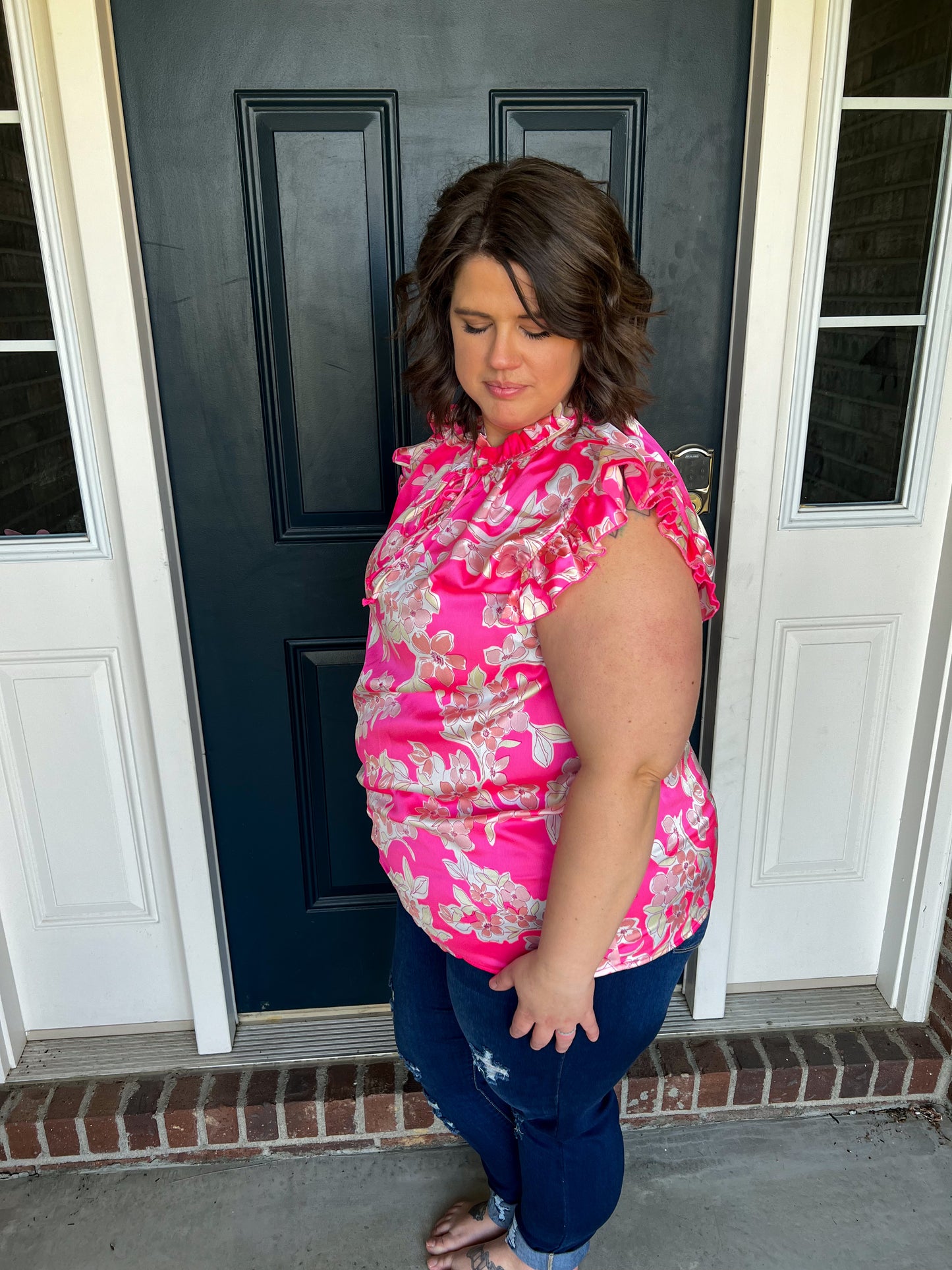 Bright Pink Floral Blouse