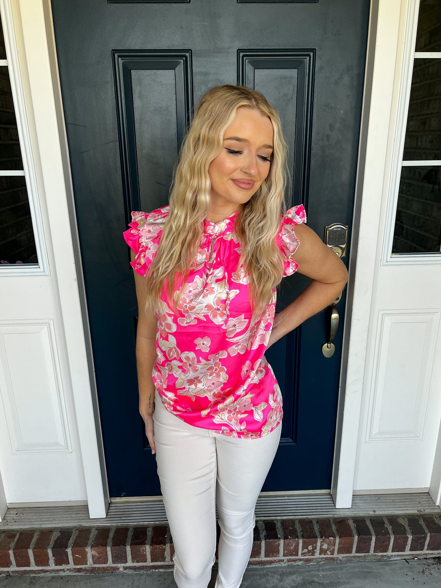 Bright Pink Floral Blouse