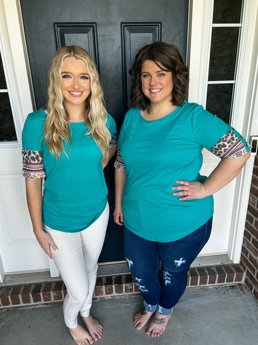 Jade with Sleeve Accents Short Sleeve Top