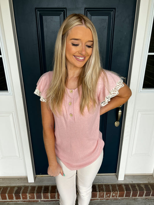Aria Pink and Lace Sleeve Top