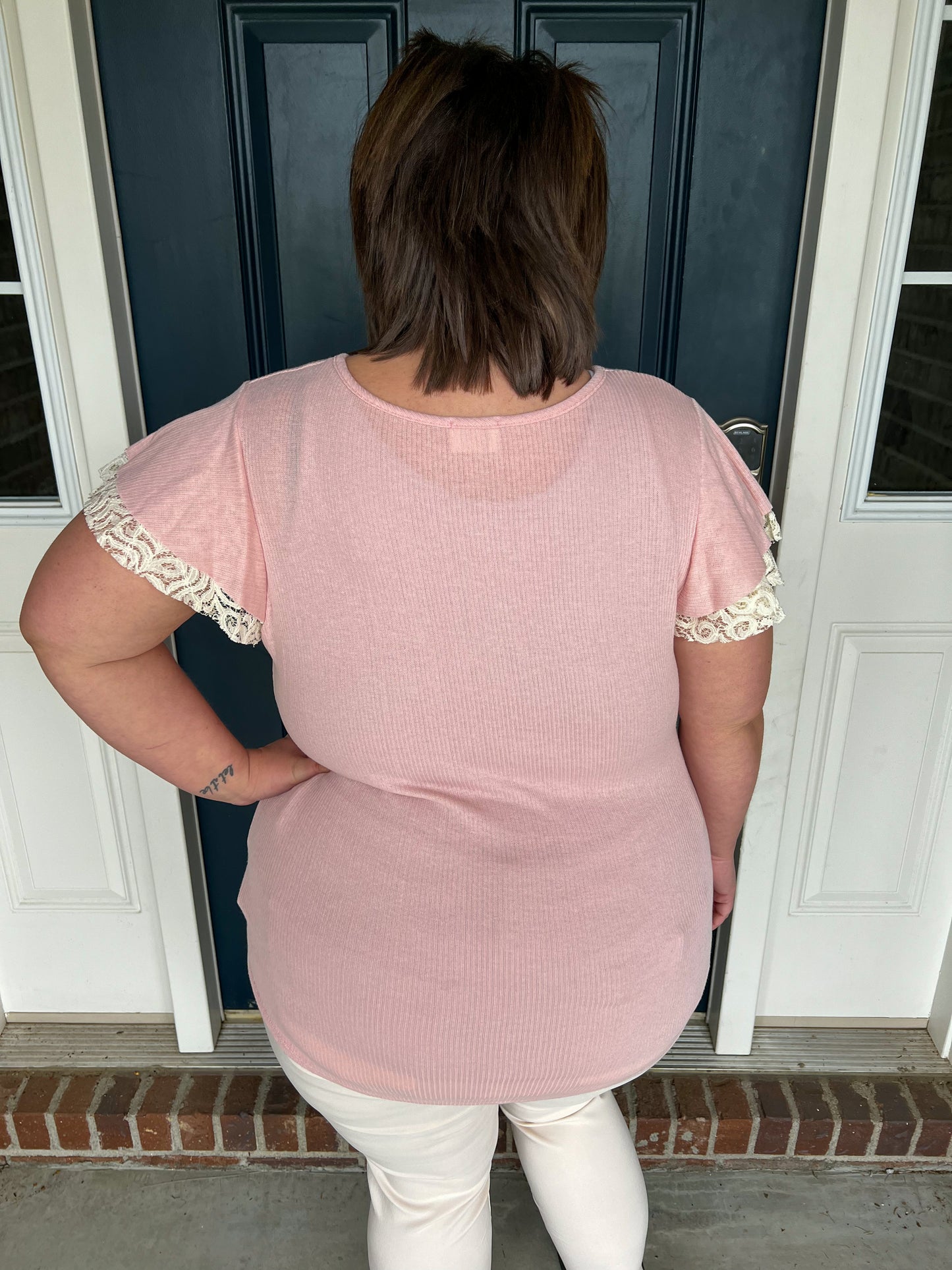 Aria Pink and Lace Sleeve Top