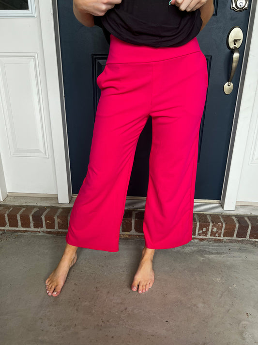 Lucy Wide Leg Stretchy Crop Pants - Hot Pink