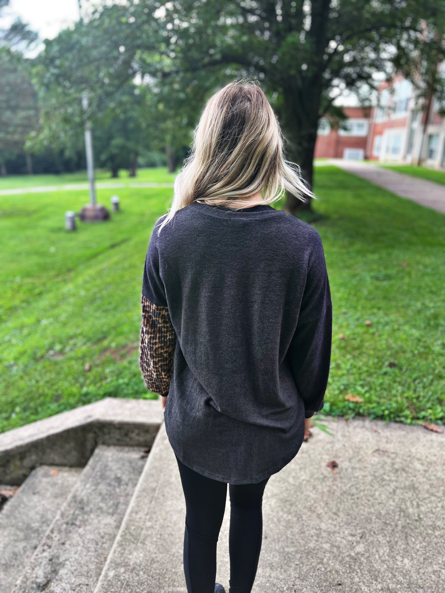 Krista Charcoal Leopard Long Sleeve Top